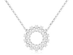 14K White Gold Round Diamond Open Circle Necklace 
