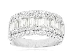 14K White Gold Round and Baguette Diamond Fancy Band 