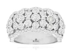 14K White Gold Baguette and Round Wide Diamond Fancy Band 