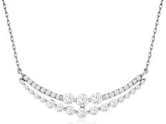 14K White Gold Diamond Two Row Bar Necklace 