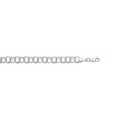 14kt 8" White Gold Diamond Cut Double Link Charm Bracelet with Lobster Clasp WCB123-08