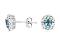 14k White Gold Aquamarine and Diamond Halo earrings we3789q