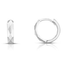 14kt White Gold 12.9mm Diamond Cut+Polished Circle Huggie Earring with Snap Clasp WER11429