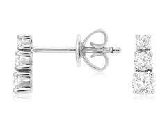 14K White Gold 3 Round Diamond Stud Earrings 