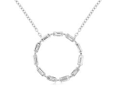 14K white gold diamond baguettes open circle necklace 