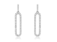 14k white gold diamond paperclip dangle earrings