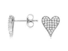 14K White Gold Diamond Heart Shaped Stud Earrings 