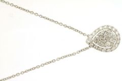 14K White Gold Pear Shaped Diamond Cluster with Halo Pendant Necklace 