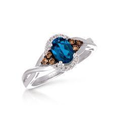 Le Vian Chocolatier® Ring featuring 3/4 cts. Deep Sea Blue Topaz™, 1/8 cts. Chocolate Diamonds® , 1/20 cts. Vanilla Diamonds®  set in 14K Vanilla Gold®