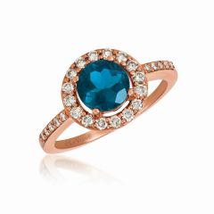 Le Vian Creme Brulee® Ring featuring 1  3/8 cts. Deep Sea Blue Topaz™, 3/8 cts. Nude Diamonds™  set in 14K Strawberry Gold®