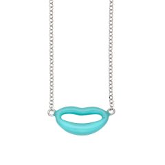 14K White Gold 18" Turquoise Enamel Italian Kiss Necklace with Extender WRC5590-18