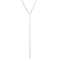 14kt White Gold 17" Chain:3mm+Drop:150mm Polished Lariat Pebble Necklace with Lobster Clasp WRC8241-17