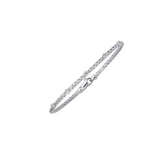 14kt 8" White Gold Round Basket Weaved Bangle with Lobster Clasp+Barrel with 0.14 ct White Diamond WSTA298-08